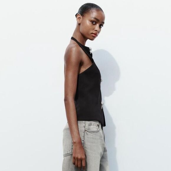 ZARA JEWEL BOW HALTER TOP - Picture 9 of 13